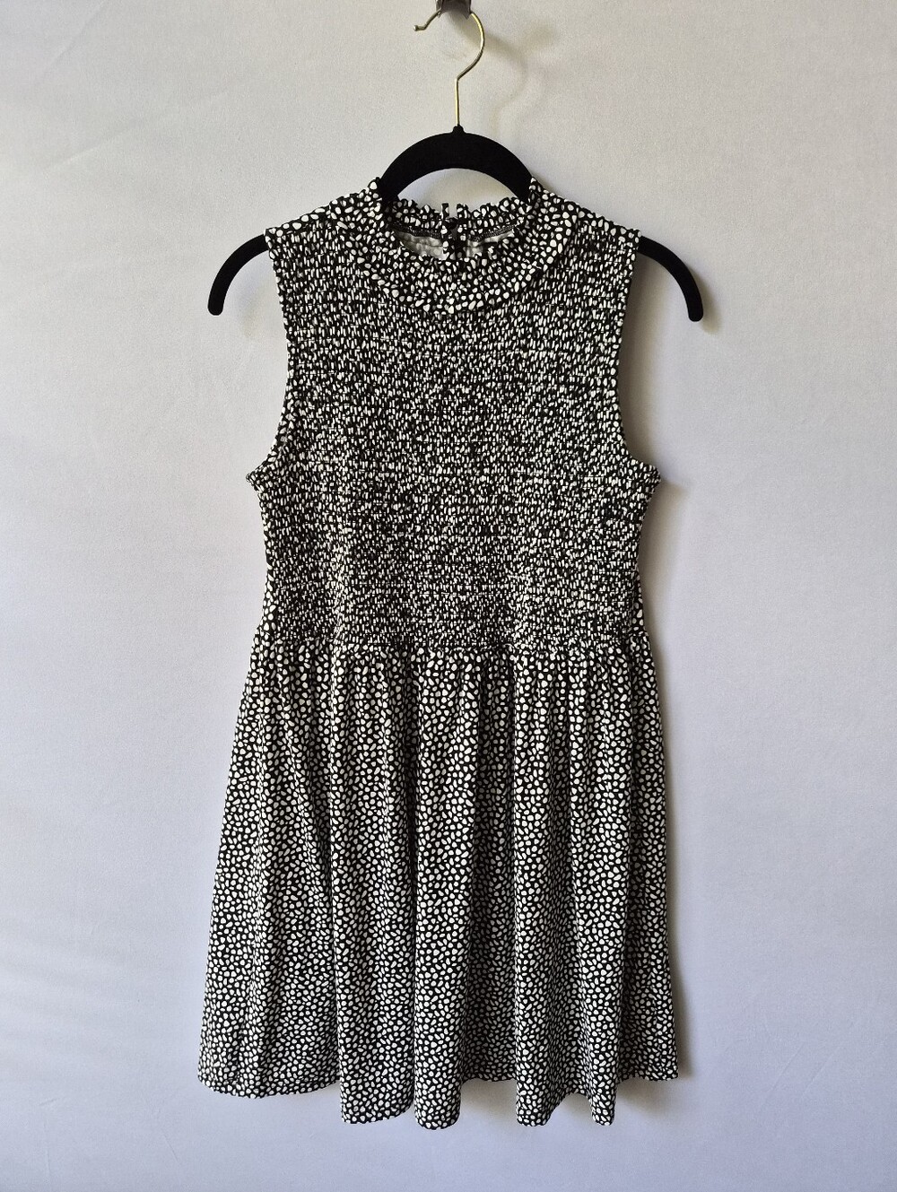 Versona Black & White Dotted Smocked Mini Dress – Size S – NWOT